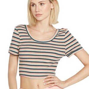 VOLCOM Women's Lil Knit Ringer Top Size L Reef Pink